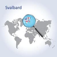 Magnified map Svalbard with the flag of Svalbard enlargement of maps Vector art