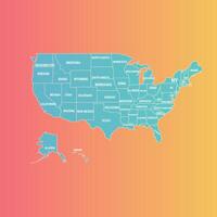 Blue American Map and All States Name With Colorful Background Vector Art