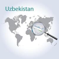 magnificado mapa Uzbekistán con el bandera de Uzbekistán ampliación de mapas, vector Arte