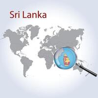 Magnified map Sri Lanka with the flag of Sri Lanka enlargement of maps, Vector Art