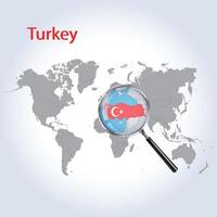 magnificado mapa de Turquía con el bandera de Turquía ampliación de mapas, vector Arte