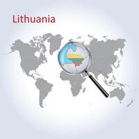 Magnified map Lithuania with the flag of Lithuania enlargement of maps, Vector Art