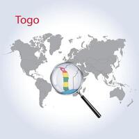 Magnified map Togo with the flag of Togo enlargement of maps, Vector art