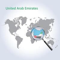 Magnified map of United Arab Emirates with the flag and enlargement of maps, Vector Art