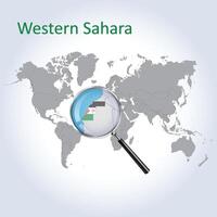 Magnified map of Western Sahara with the flag of Western Sahara enlargement of maps, Vector Art