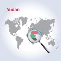 Magnified map Sudan with the flag of Sudan enlargement of maps, Vector art