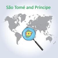 Magnified map of Sao Tome and Principe with the flag of Sao Tome and Principe enlargement of maps vector