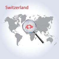 Magnified map Switzerland with the flag of Switzerland enlargement of maps Vector Art