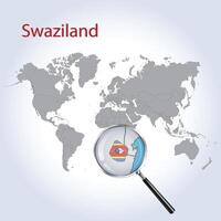 Magnified map Swaziland with the flag of Swaziland enlargement of maps, Vector Art