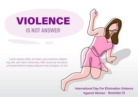 Image of scared woman in one line and flat style with wording of International day for the elimination of Violence Against Women, example texts on white background. vector