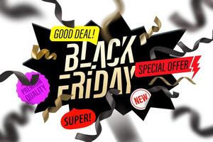 Black friday sale concept. Explotion effect with dirrerent shopping labels vector