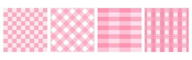 Pink and white plaid tartan seamless pattern. Checkered picnic cooking table cloth vector