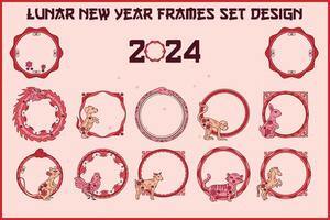 Lunar New Year Frames Set Design, Dragon, Monkey, Horse vector