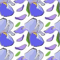 el sin costura modelo con elementos de hojas y flores mano dibujado. iris verde, azul, púrpura. Fondo blanco. verano floral decorativo impresión. adecuado para textiles, fasion vector