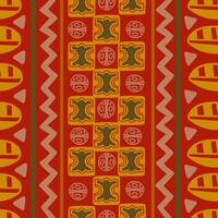 Native abstract geometric pattern for fabric, textile or wallpaper made on red background. Vector illustration. Red, yellow, green, gray