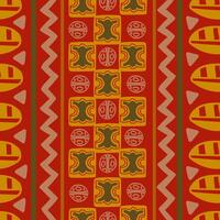 Native abstract geometric pattern for fabric, textile or wallpaper made on red background. Vector illustration. Red, yellow, green, gray