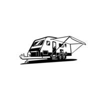 Caravan Trailer Monochrome Vector Isolated in White Background