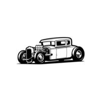 Monochrome silhouette of classic hot rod lowered car. Side view. Best for mechanic and garage related industry vector