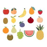 frutas clipart colocar. mano dibujado ilustraciones en nórdico y plano estilo aislado en blanco. frutas para niños vector