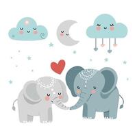 Valentine's Day illustration of two cute elephants in love for kids. Valentine clipart vector