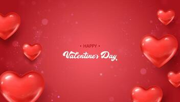 3d realistic vector illustration. Red hearts happy Valentines banner.