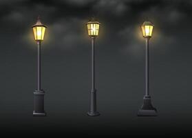 3d realistic vector icon illustration. Old street lights with smoke dark effect.