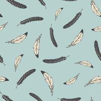 Feathers hand drawn vector seamless pattern.