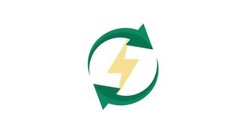 Electric energy recycling symbol with arrow and lightning icon video