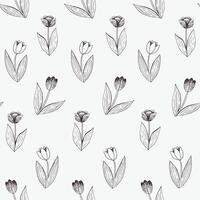 Tulips spring flowers vector line seamless pattern.