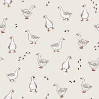 Goose domestic village animal vector seamless pattern.