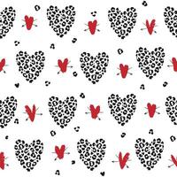 Seamless pattern with leopard print and hearts. Vector illustration.