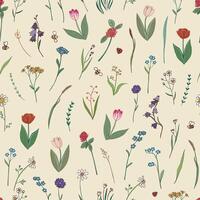Spring flowers vector seamless pattern.