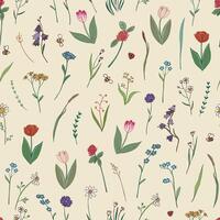 Spring flowers vector seamless pattern.