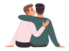 LGBT couple hugging. LGBT pride month. Homosexual community, men gays in romantic sexual relationships. Cartoon vector illustration.