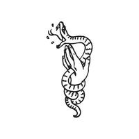 Hand holding Interlaced bunch of snakes as a sybmbolical representation of devil. Intricate hand drawing. Tattoo design. vector