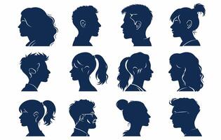 Vector simple silhouettes or icons of many people, woman and man facing each other relationship, conversation, gender