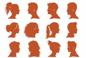 Vector simple silhouettes or icons of many people, woman and man facing each other relationship, conversation, gender