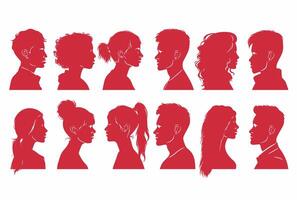 Vector simple silhouettes or icons of many people, woman and man facing each other relationship, conversation, gender