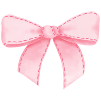 Pink gift ribbon bow illustration. Hand drawn watercolor clipart styles. Isolated on transparent background. png