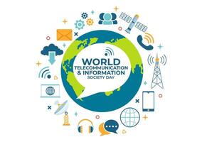 World Telecommunication and Information Society Day Vector Illustration on May 17 with Communications Network Across Earth Globe in Flat Background