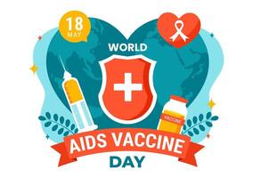 World Aids Vaccine Day Vector Illustration on 18 May with Injection to Prevention and Awareness Health Care in Flat Cartoon Background Design