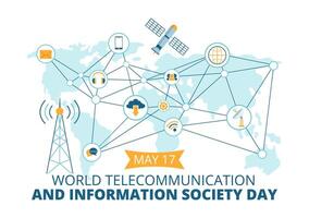 World Telecommunication and Information Society Day Vector Illustration on May 17 with Communications Network Across Earth Globe in Flat Background