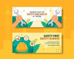 Safety and Health at Work Day Horizontal Banner Cartoon Templates Background Illustration vector
