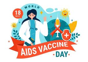 mundo SIDA vacuna día vector ilustración en 18 mayo con inyección a prevención y conciencia salud cuidado en plano dibujos animados antecedentes diseño