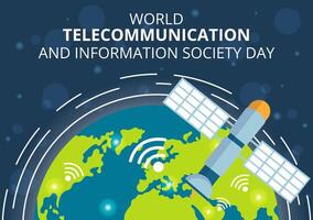 mundo telecomunicación y información sociedad día vector ilustración en mayo 17 con comunicaciones red a través de tierra globo en plano antecedentes