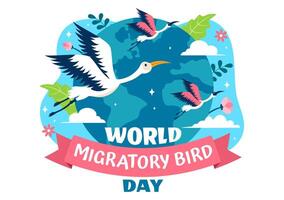 World Migratory Bird Day Vector Illustration with Birds Migrations Groups and Their Habitats for Living Aquatic Ecosystems in Flat Cartoon Background