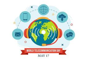 World Telecommunication and Information Society Day Vector Illustration on May 17 with Communications Network Across Earth Globe in Flat Background