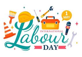 internacional labor día vector ilustración en 1 mayo con diferente profesiones y gracias usted a todas trabajadores para tu difícil trabajo en plano antecedentes