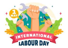 internacional labor día vector ilustración en 1 mayo con diferente profesiones y gracias usted a todas trabajadores para tu difícil trabajo en plano antecedentes