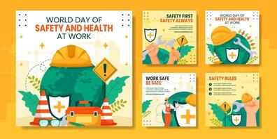 Safety and Health at Work Day Social Media Post Cartoon Templates Background Illustration vector